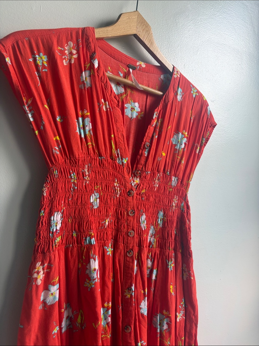 Free People  Floral Button-Front Smocked Waist Dress - Picture 3 of 3